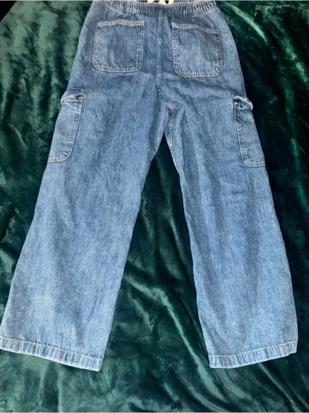 Gap Denim High Rise Wide Leg Cargo Pants - Drawstring Waist - Medium - Picture 3 of 4
